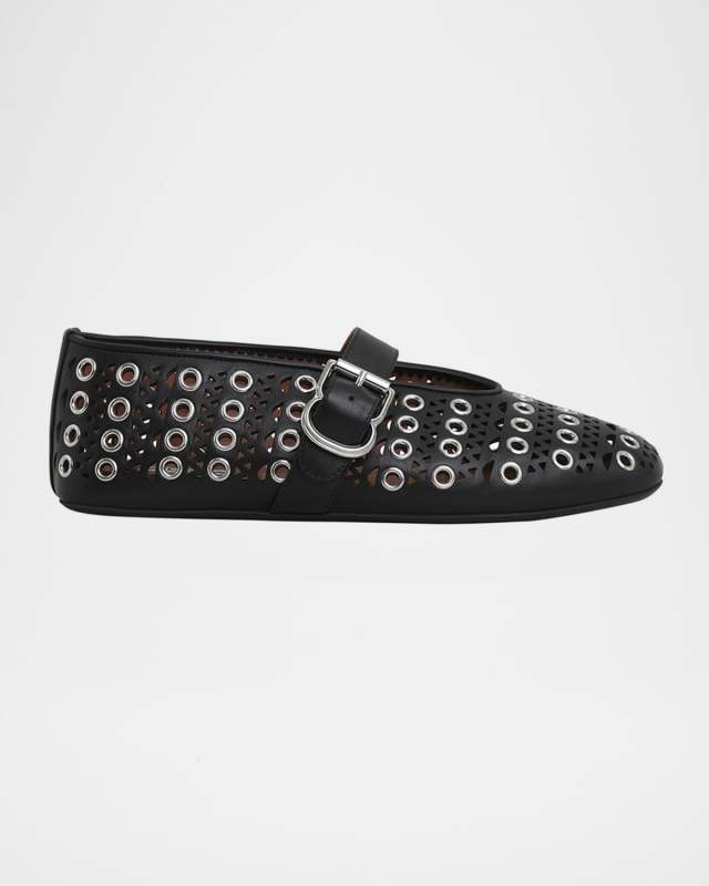 Vienne Buckle Eyelet & Laser-Cut Leather Ballet Flats